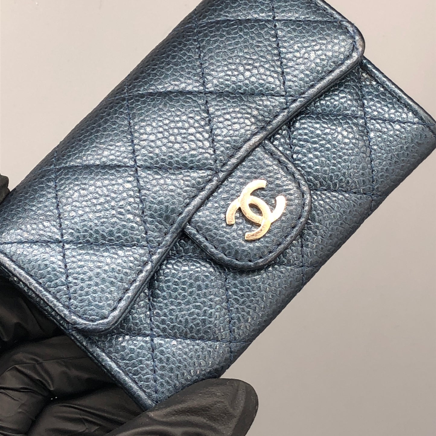 Chanel Classic Flap Blue Caviar Leather Short Wallet