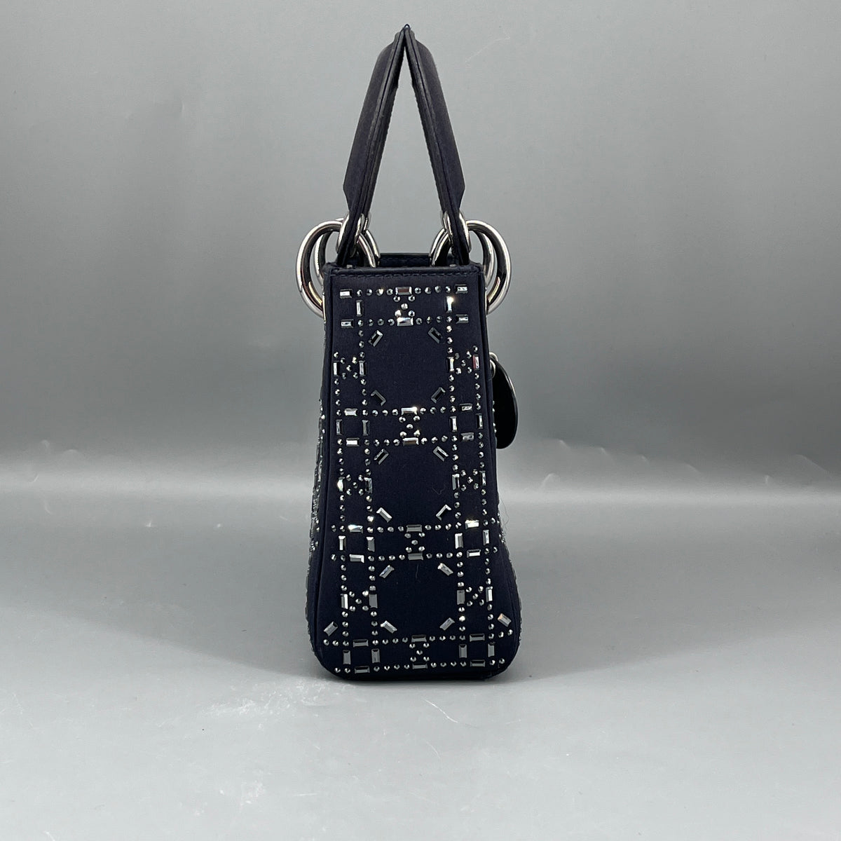 Christian Dior Navy Blue Satin Beaded Lady Dior Handbag