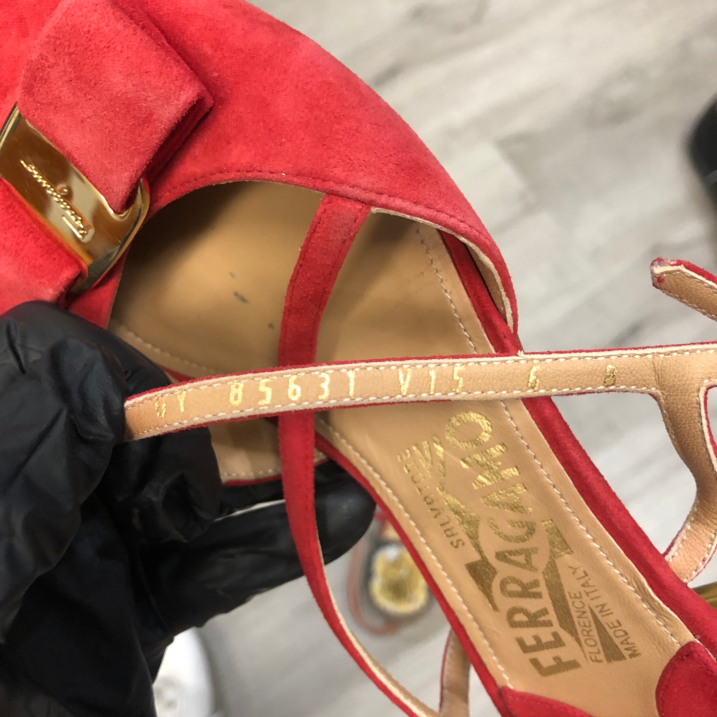 Salvatore Ferragamo Vara Red Suede Strappy Sandals Size 6B