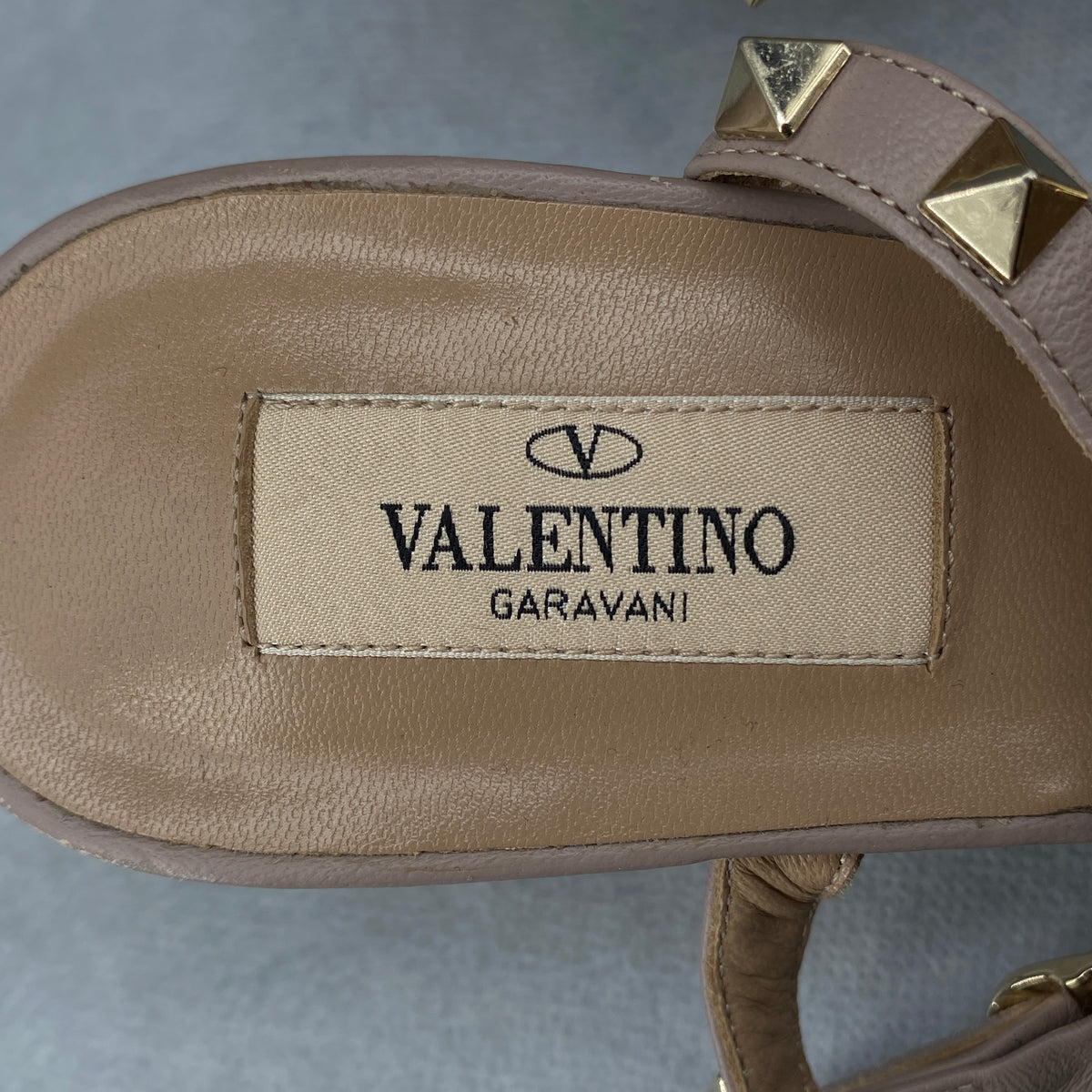 Valentino Nude Patent Leather Rockstud Pointed Heel Sandals Size 38