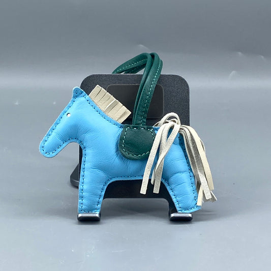 Hermes Rodeo Small Horse Bag Charm Light Blue & Green Leather