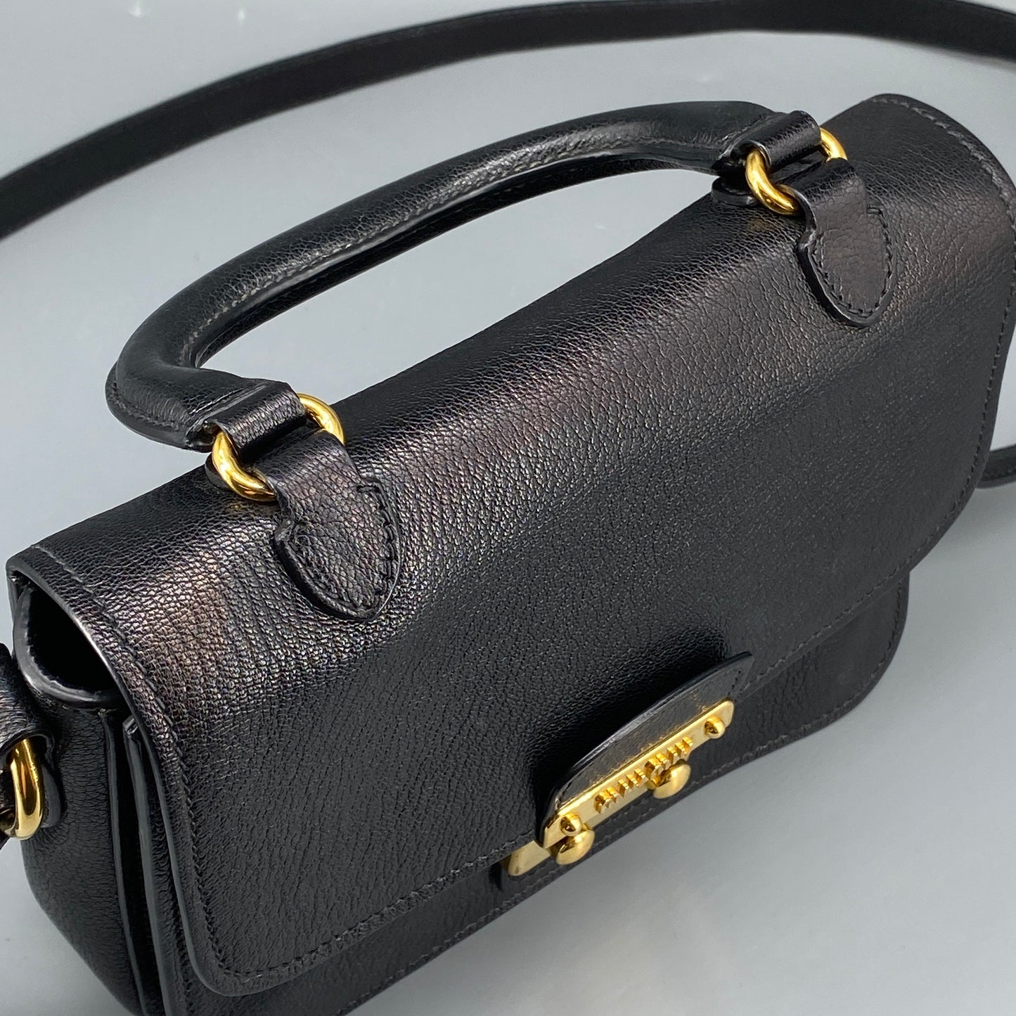 Miu Miu Black Leather Metal Lock Flap Crossbody Bag