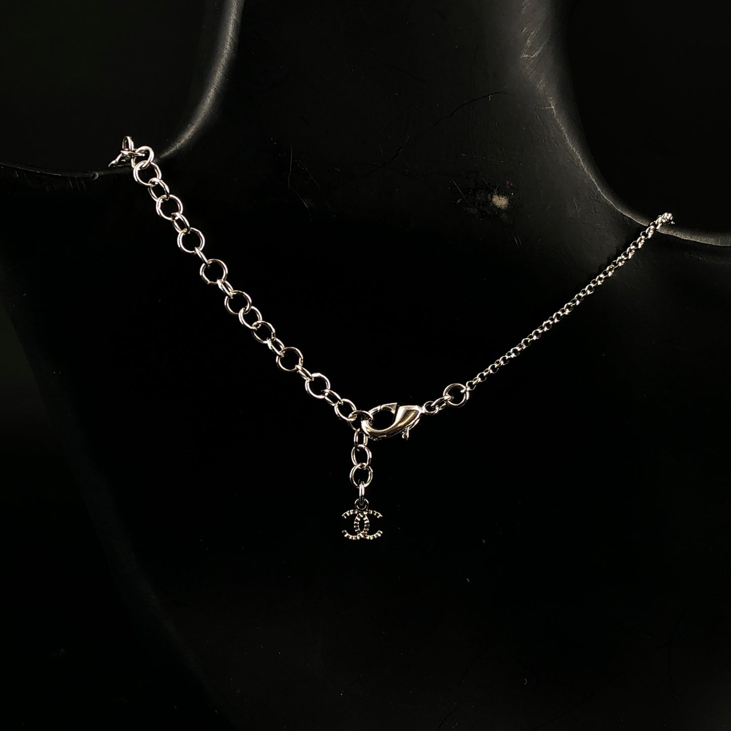 Chanel 2025 CC Crystal Clover Necklace 54cm Silver-Tone