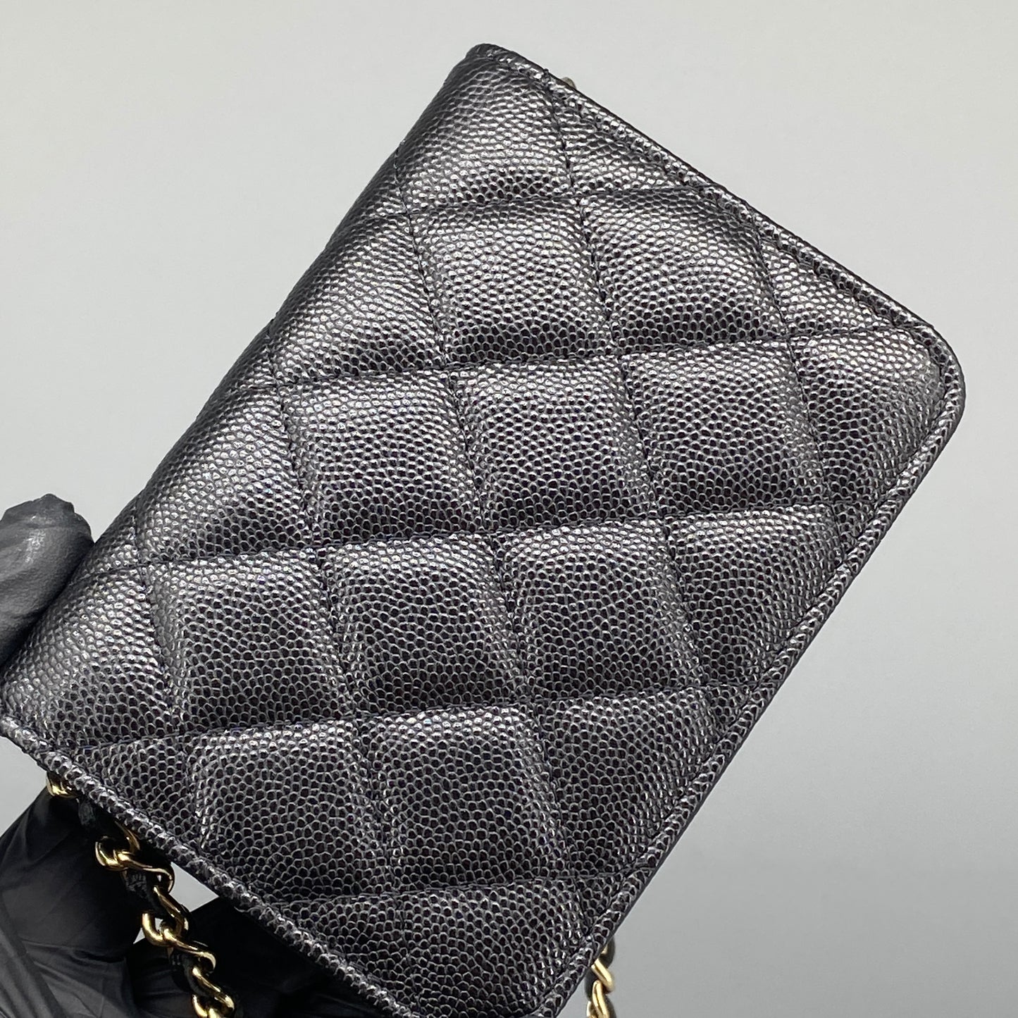 Chanel Quilted Caviar Mini Chain Wallet Bag Black