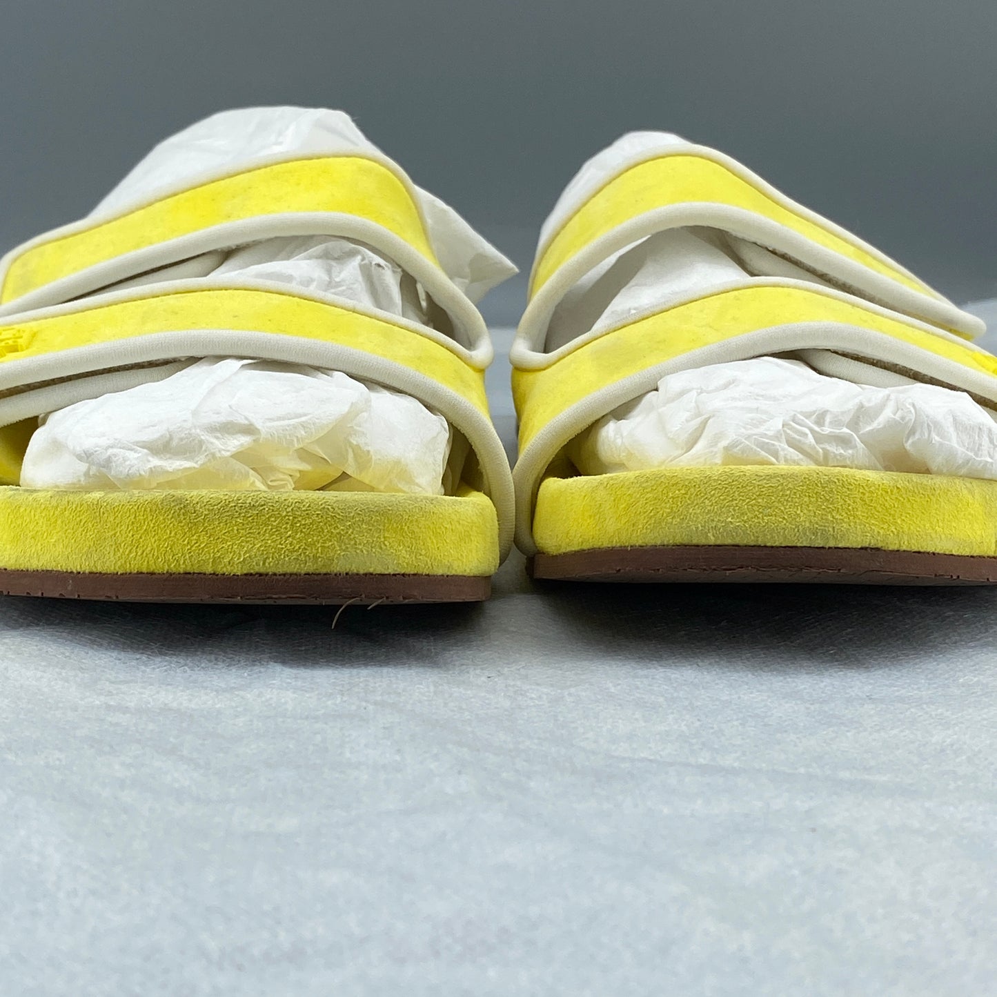 Loro Piana Women's Yellow Suede Double Strap Open Toe Slide Sandals Size 38