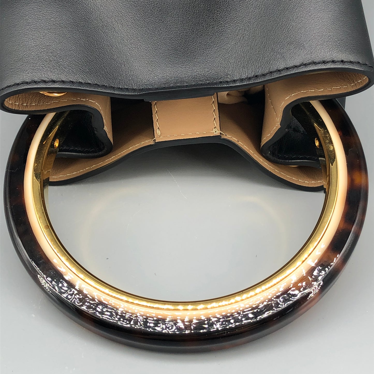 Marni Smooth Leather Ring Handle Mini Bucket Bag Black