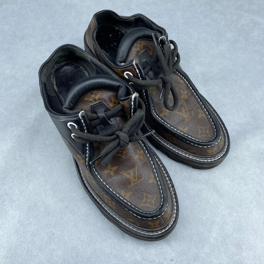 Louis Vuitton Men's Brown Monogram Canvas Lace-Up Block Heel Oxford Shoes Size 41