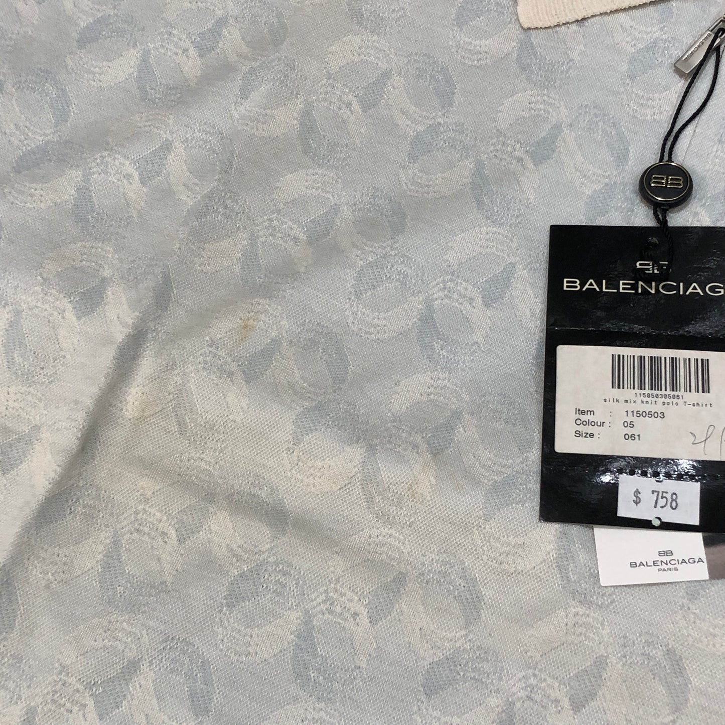 Balenciaga Mist Blue Jacquard Short Sleeve Shirt US Size 6