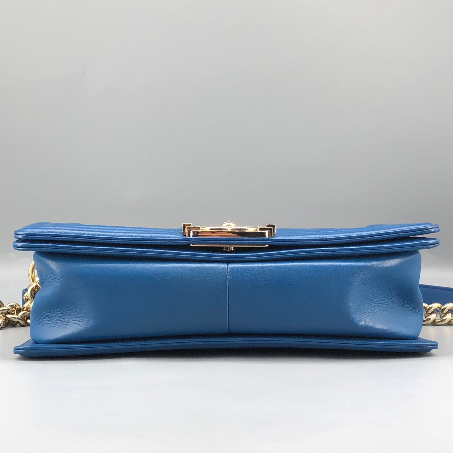 Chanel Boy Lambskin Leather Quilted Leather Chain Flap Bag Bright Blue