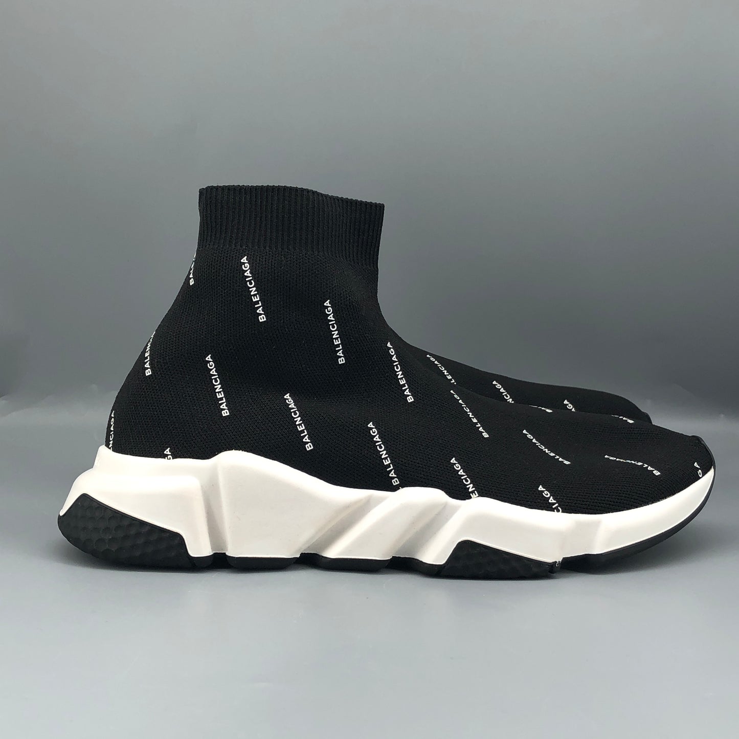 Balenciaga Speed Full Logo Knit Sneakers Black Size 41