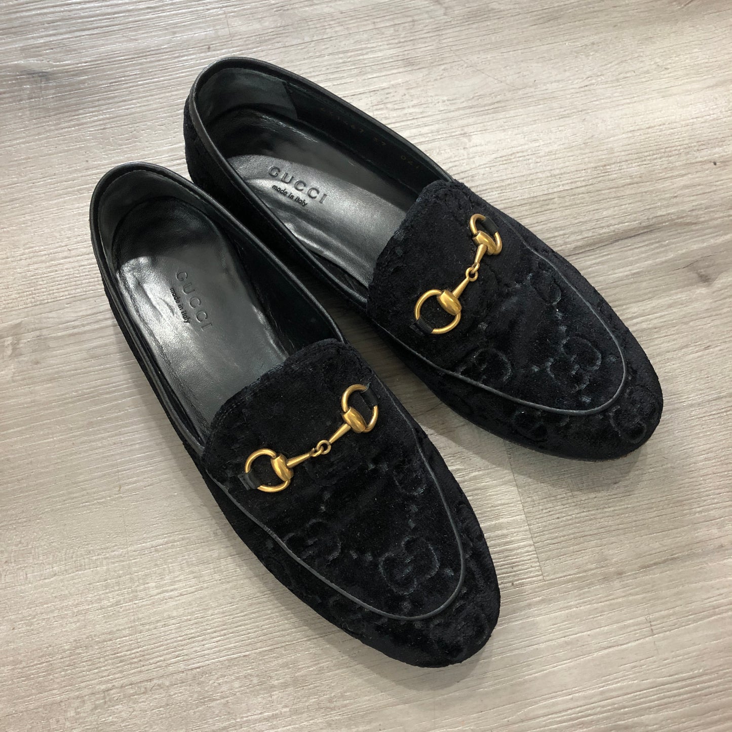 Gucci Women's Black GG Velvet Horsebit Loafers Size 37