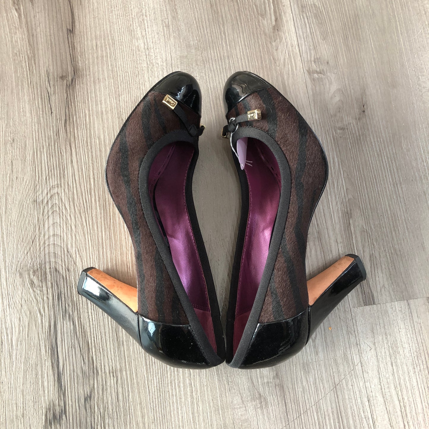 Coach Women's Signature C Print Pointed Toe Stiletto Pumps Size 7B Black Brown