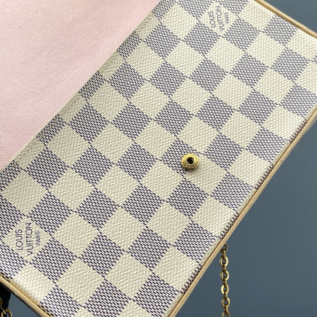 Louis Vuitton Damier Azur Pochette Felicie Chain Wallet Rose Ballerine