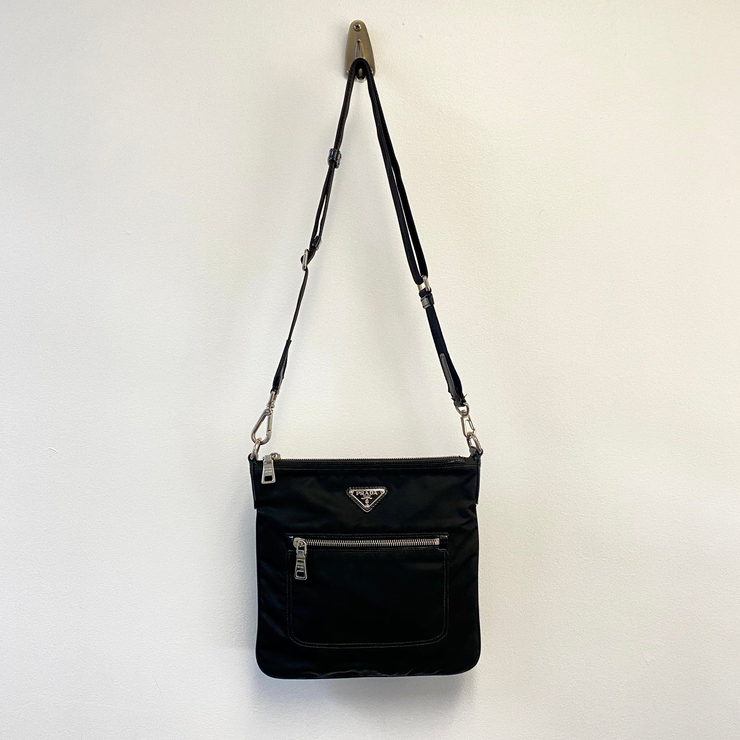 Prada Black Nylon Triangle Logo Crossbody Bag