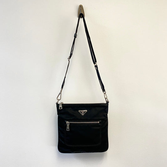 Prada Black Nylon Triangle Logo Crossbody Bag
