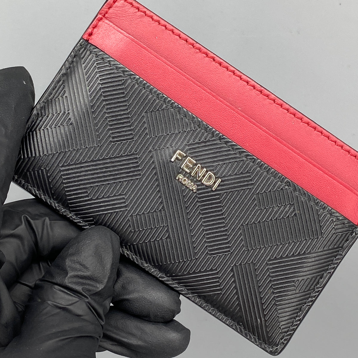 Fendi Black FF Diagonal Canvas Card Holder