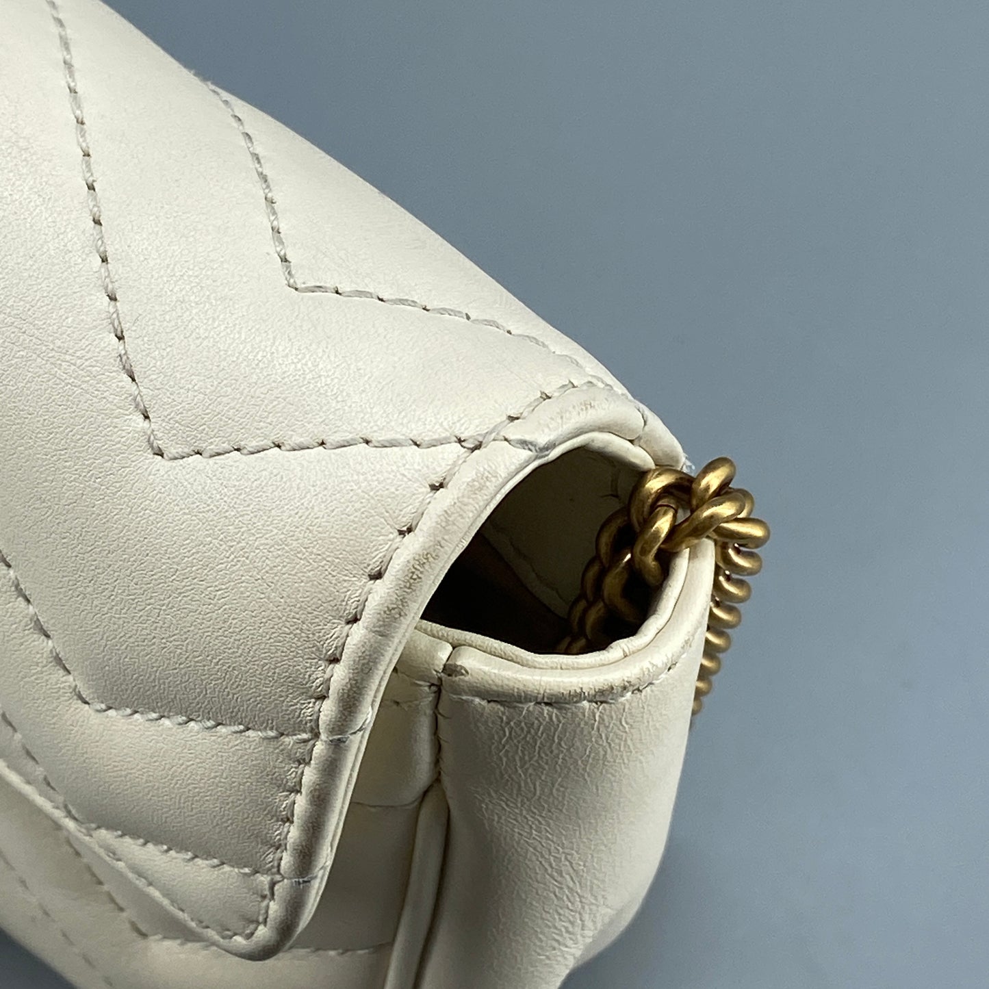 Gucci Cream Leather GG Marmont Mini Shoulder Bag