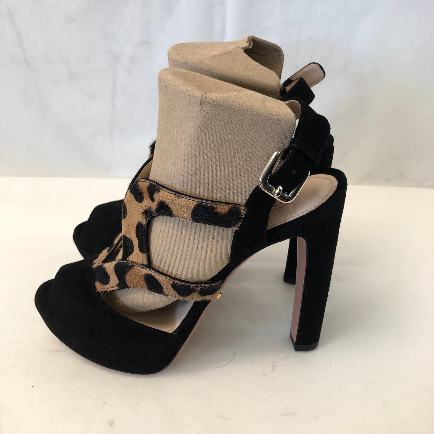 Prada Leopard Print Platform High Heel Sandals Women's Shoes Size 36.5