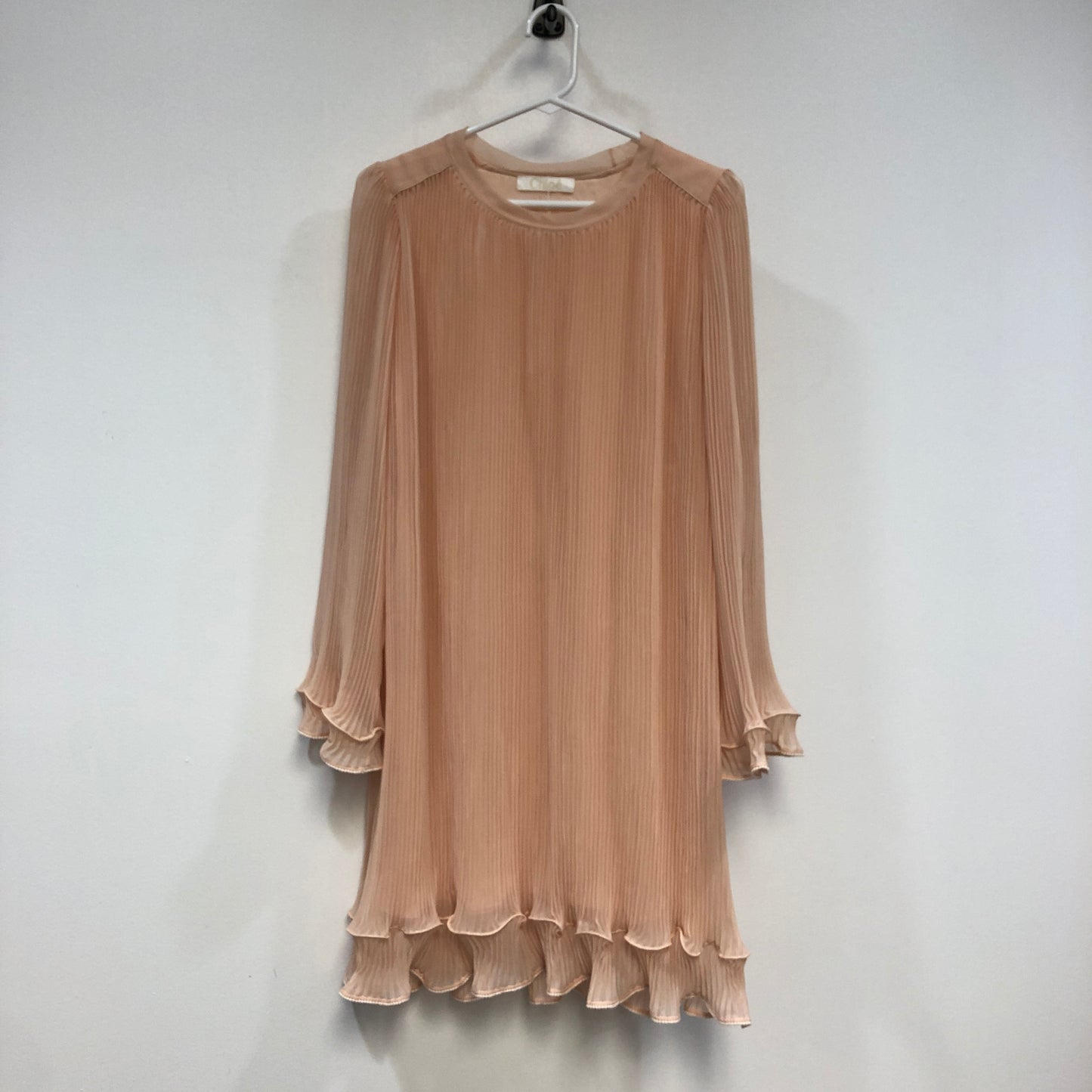 Chloe Pink Pleated Chiffon Ruffle Hem Dress Size 34