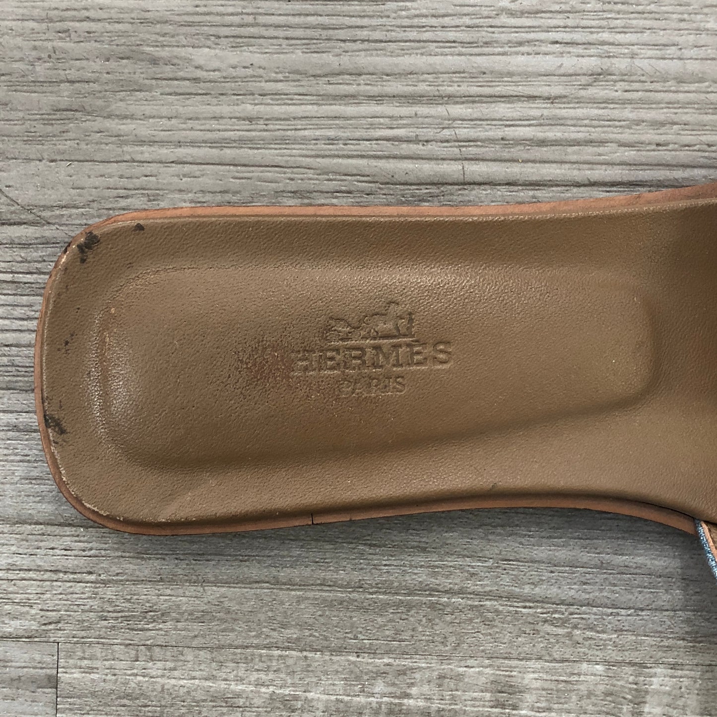 Hermes Women's Oran Denim Slide Sandals Size 38 Blue Denim