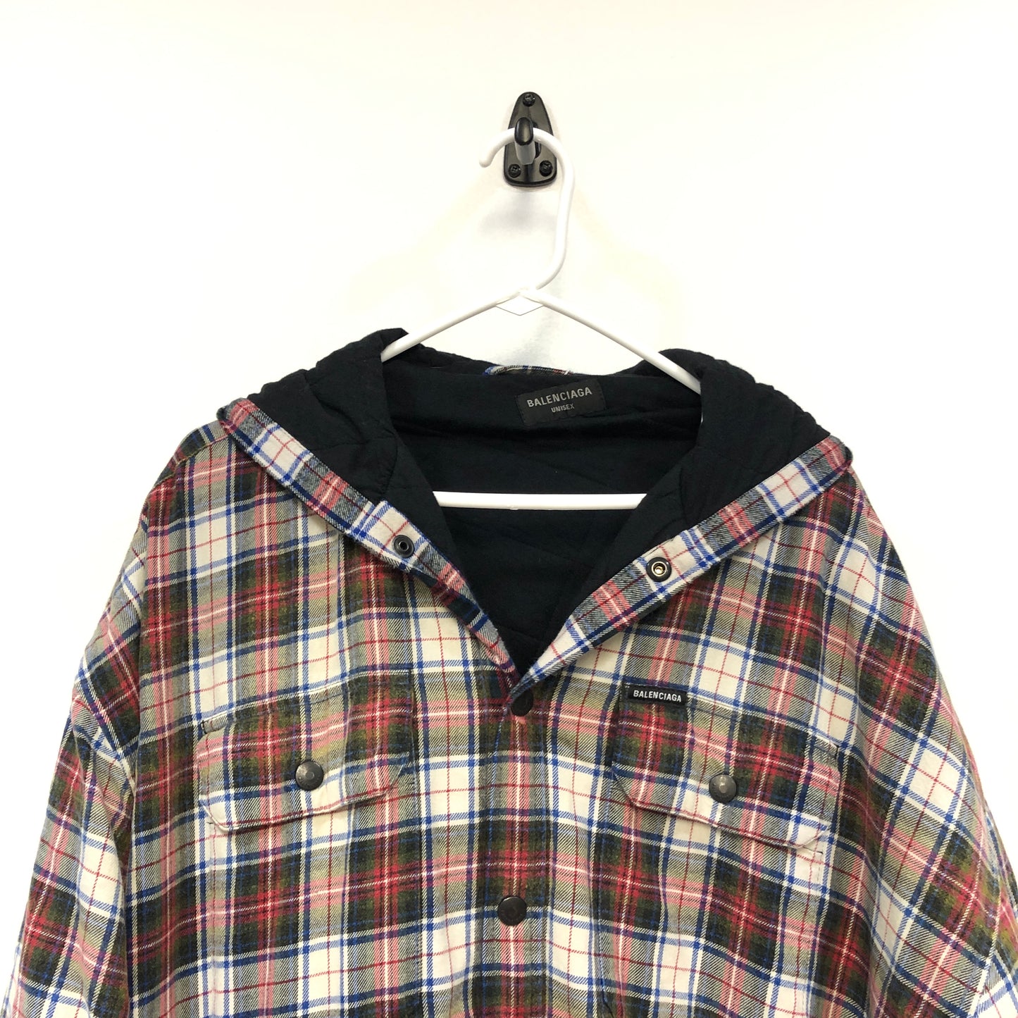 Balenciaga Multi-Color Plaid Hooded Overshirt Size XS