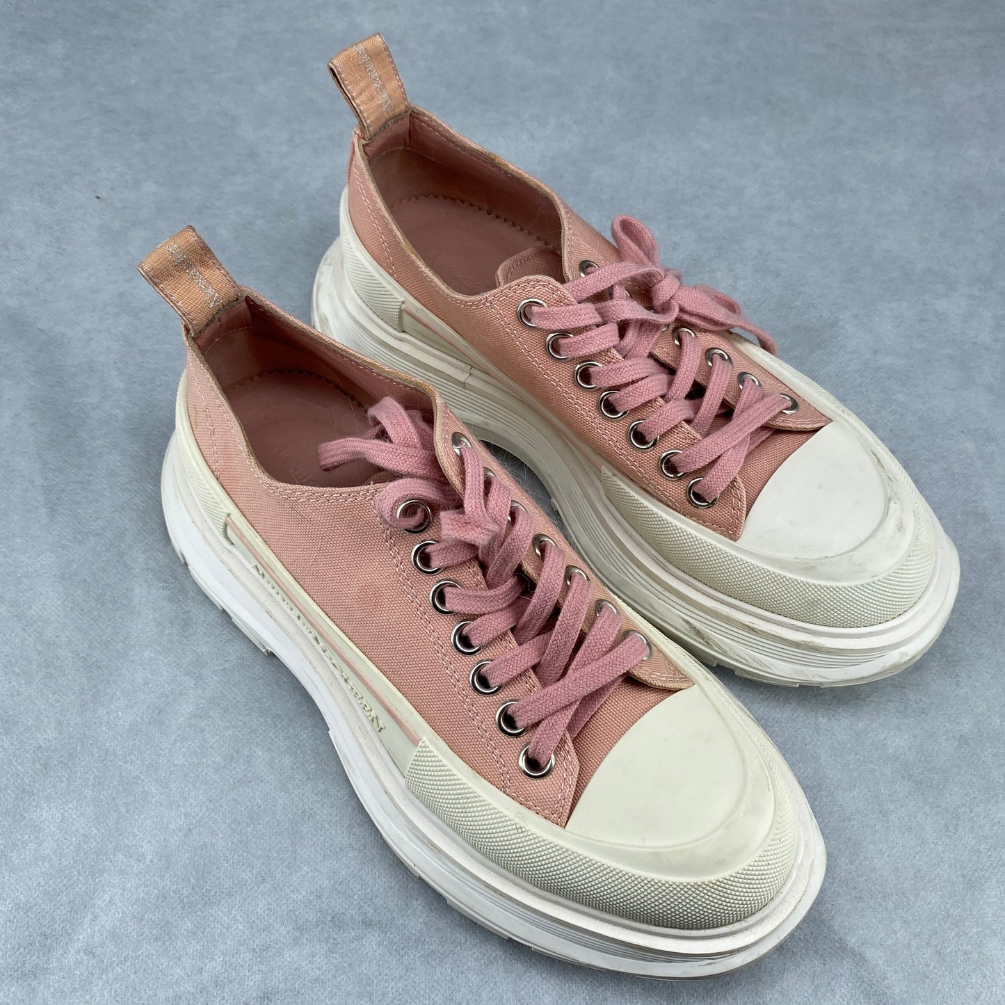 Alexander McQueen Women's  Pink Canvas Multi-Layer Platform Lace-Up Sneakers Size 37