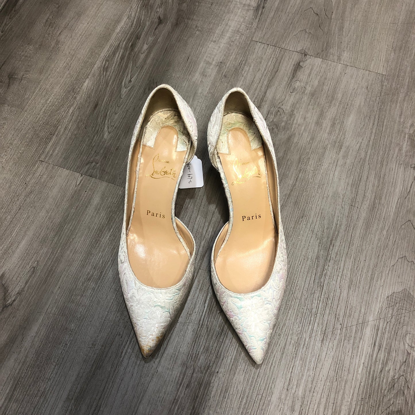 Christian Louboutin Women's Iridescent Lace Pointed Toe Stiletto Pumps Shoes 36 Ivory