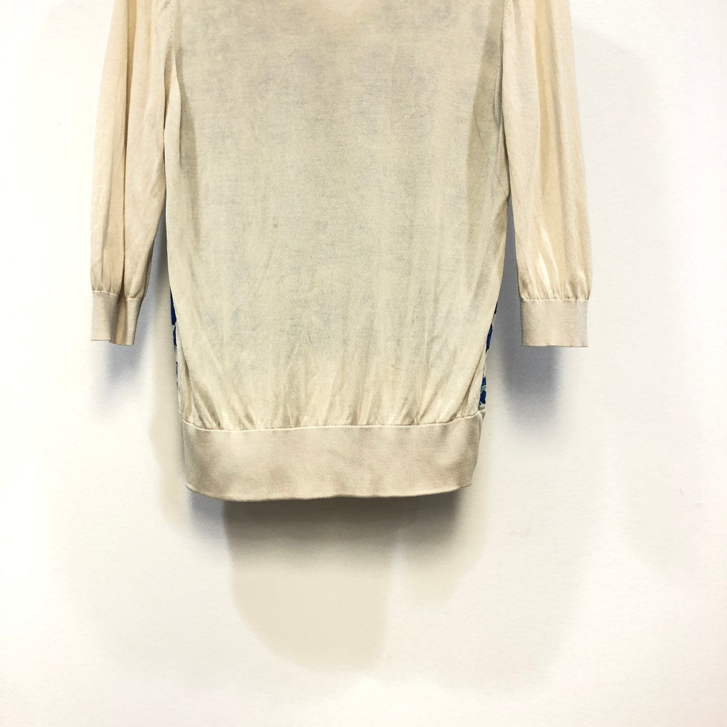 Dolce & Gabbana Beige Blue Floral V‑Neck Long Sleeve Top 42