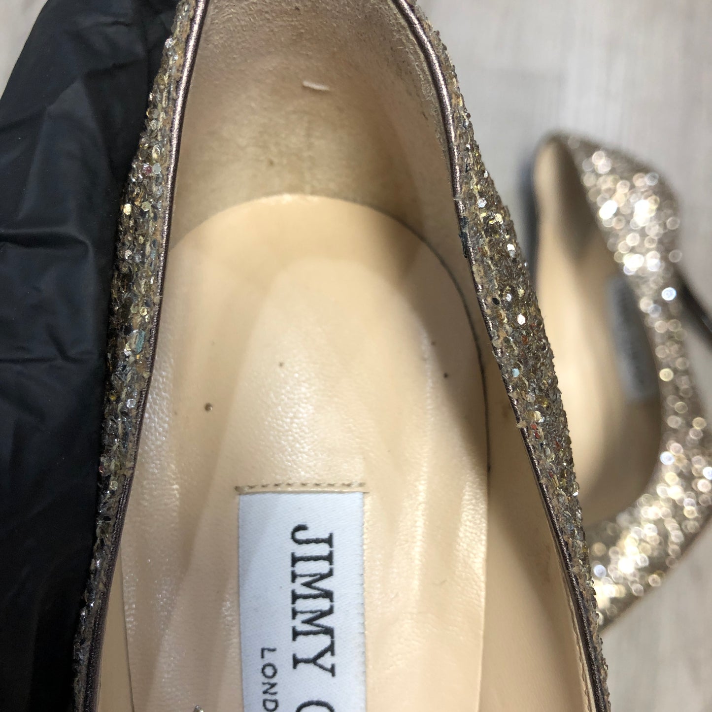 Jimmy Choo Gold Glitter Pointed Toe Pumps 36