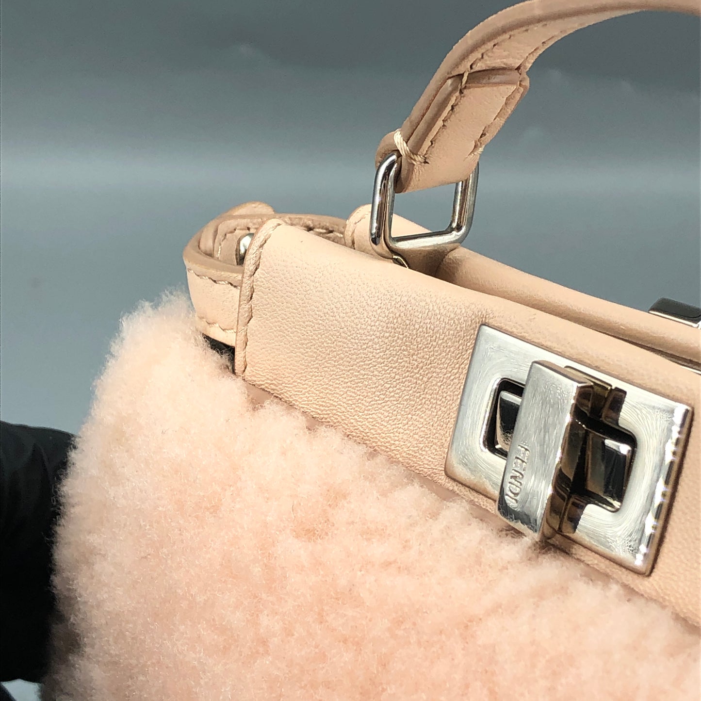 Fendi Peekaboo Mini Shearling Handbag Blush Pink