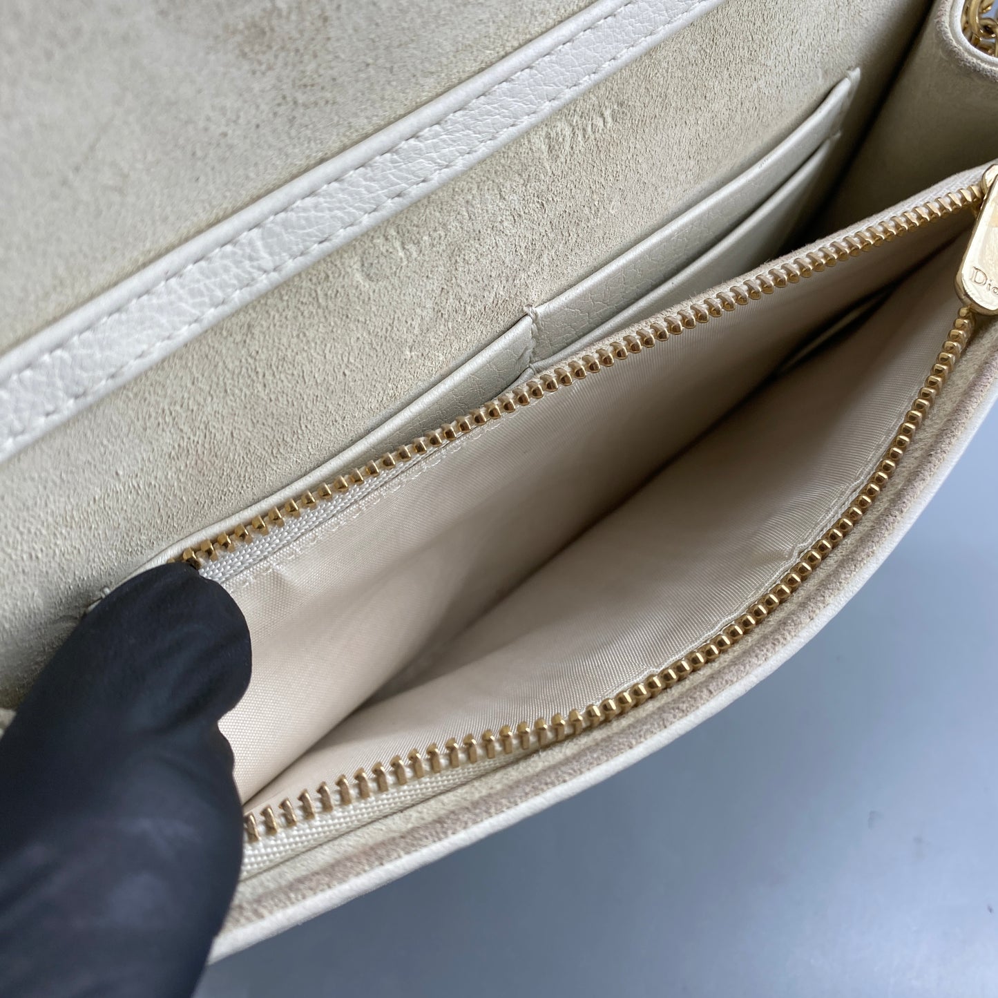 Christian Dior Cream Leather Valentine’s Limited Embossed Heart WOC Crossbody Bag