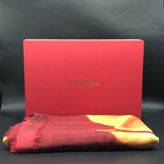 Chanel Dark Red/Yellow Cashmere Scarf 138×184 cm