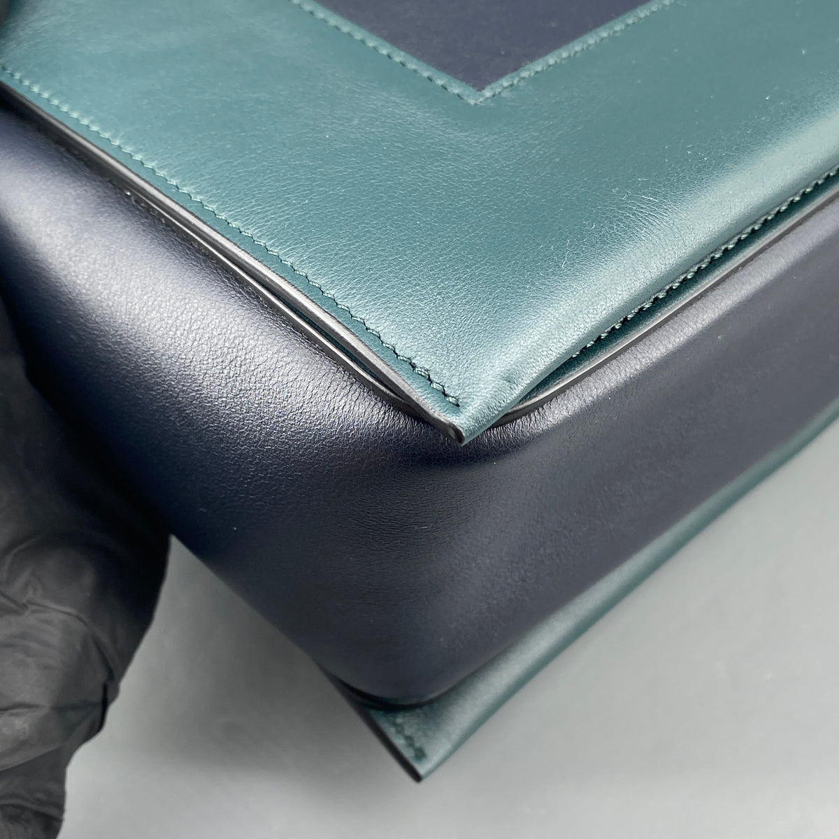 Celine New Frame Shoulder Bag Navy Green Leather