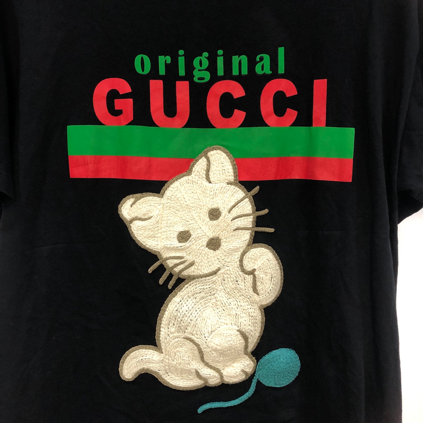 Gucci Web Stripe Kitten Print Short Sleeve Cotton T-Shirt Size S Black