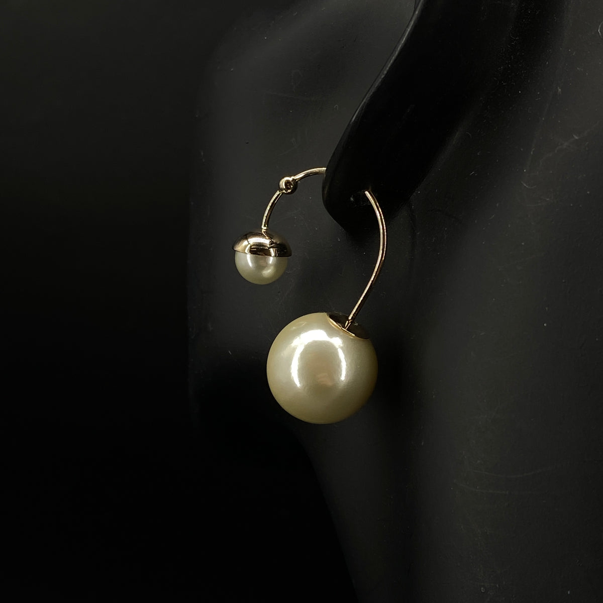 Christian Dior Gold Tone Double Pearl Stud Earrings
