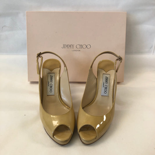 Jimmy Choo Patent Leather Peep Toe Slingback Shoes 36.5 Nude Women