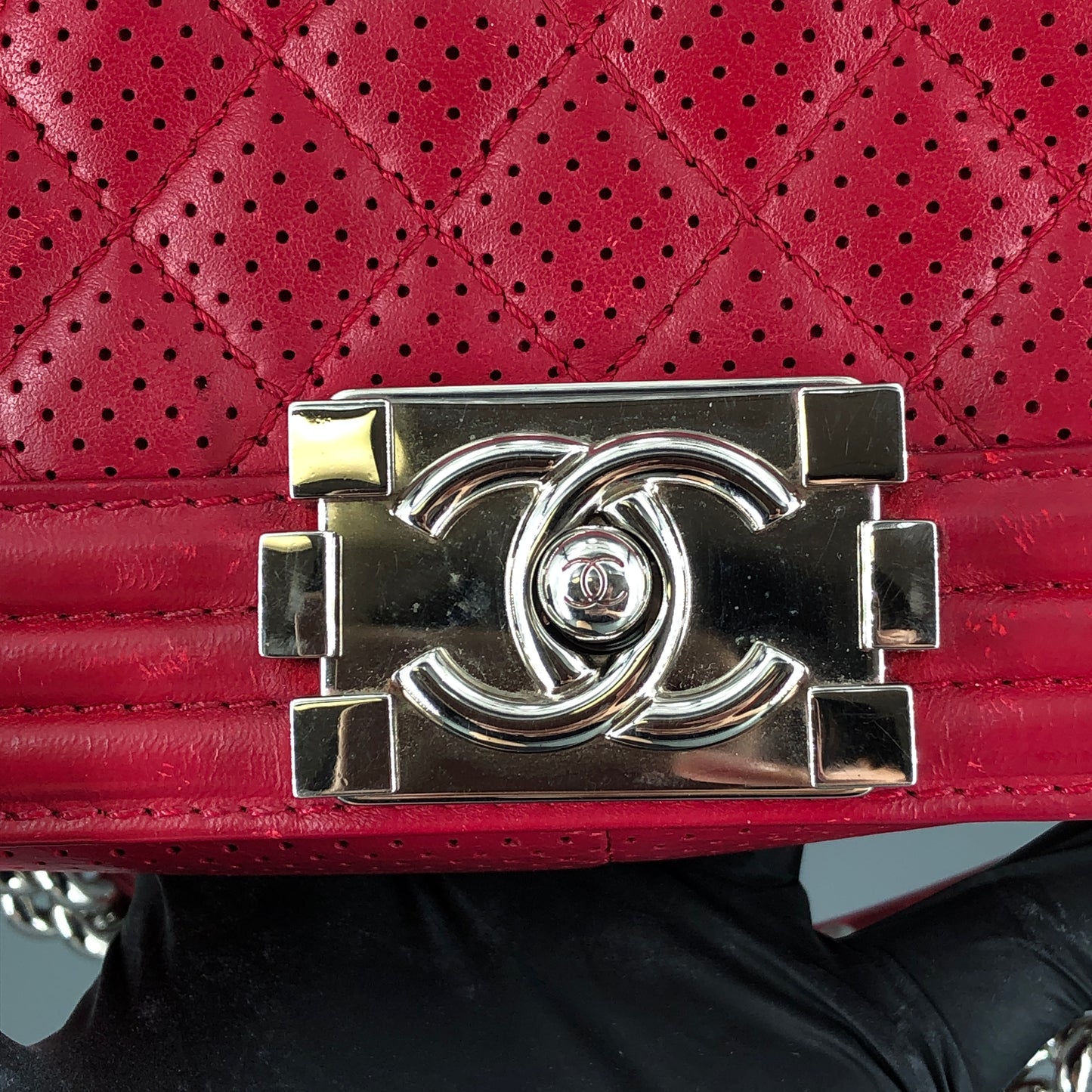 Chanel Boy Perforated Lambskin Quilted Shoulder Bag  Hot Pink