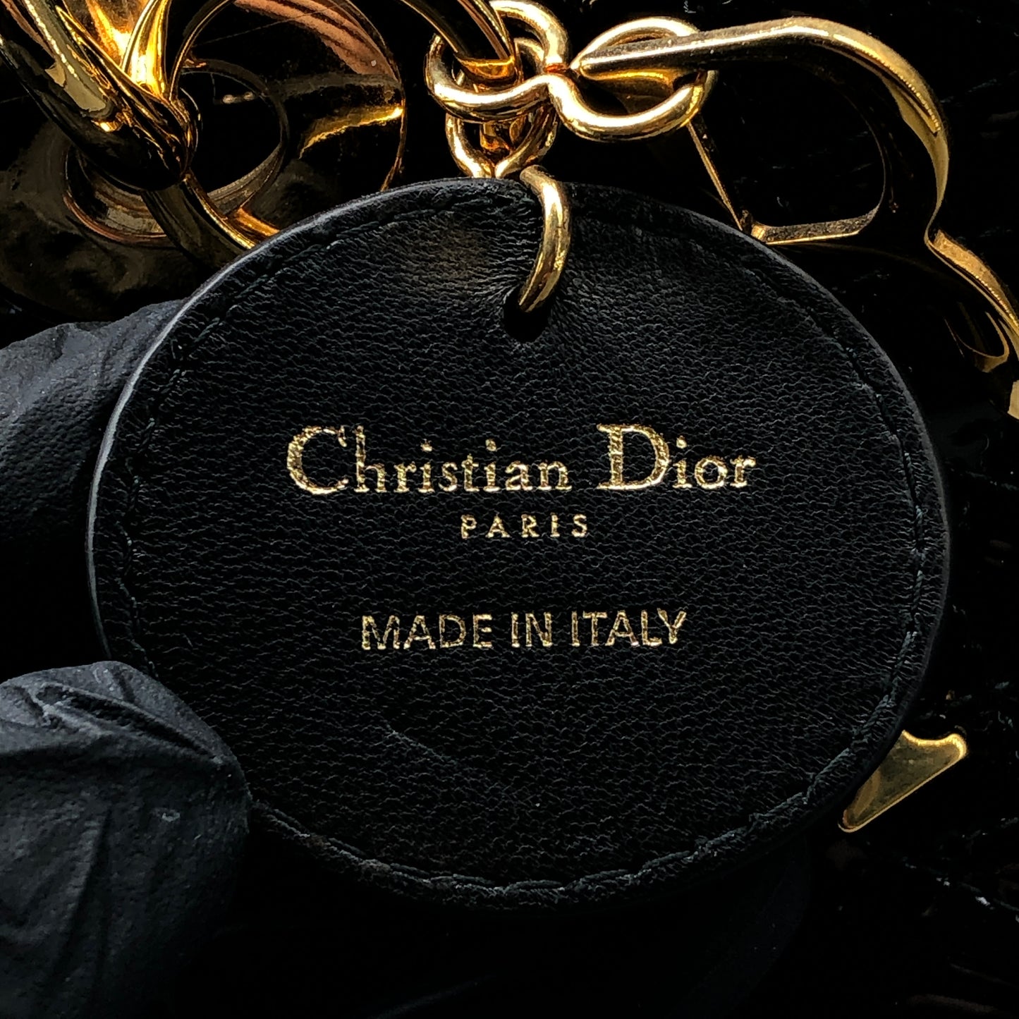 Christian Dior Lady Dior Large Cannage Quilted Patent Leather Handbag Black
