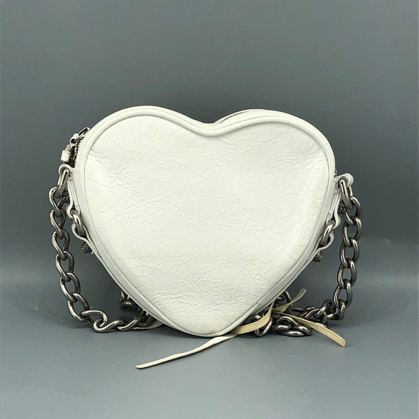 Balenciaga White Heart‑Shape Chain Crossbody Bag