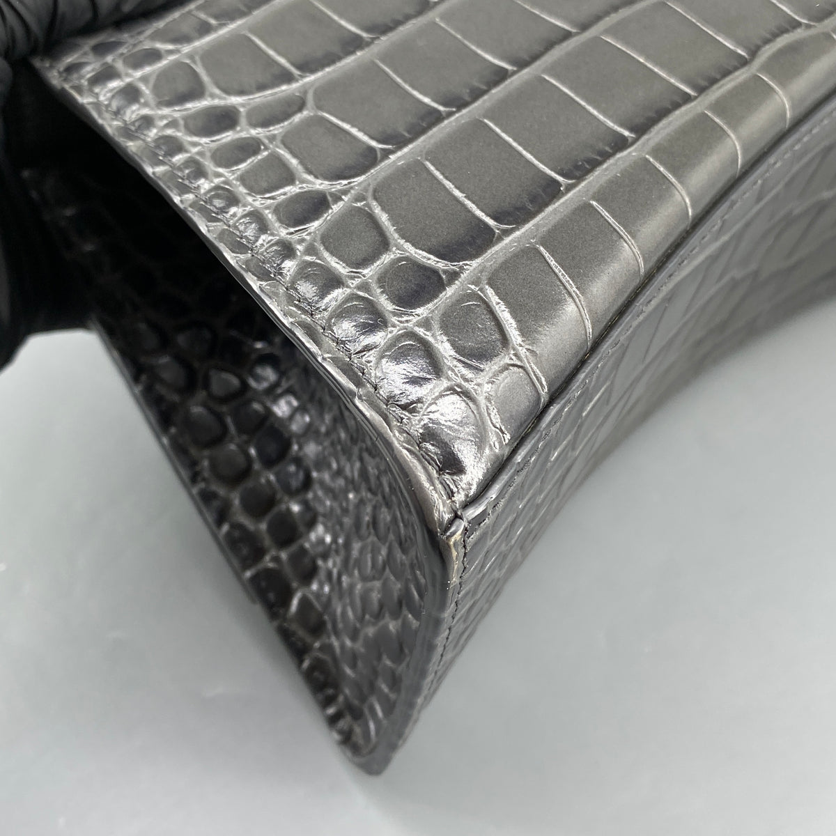 Balenciaga Dark Grey Croc Embossed Leather Hourglass Bag