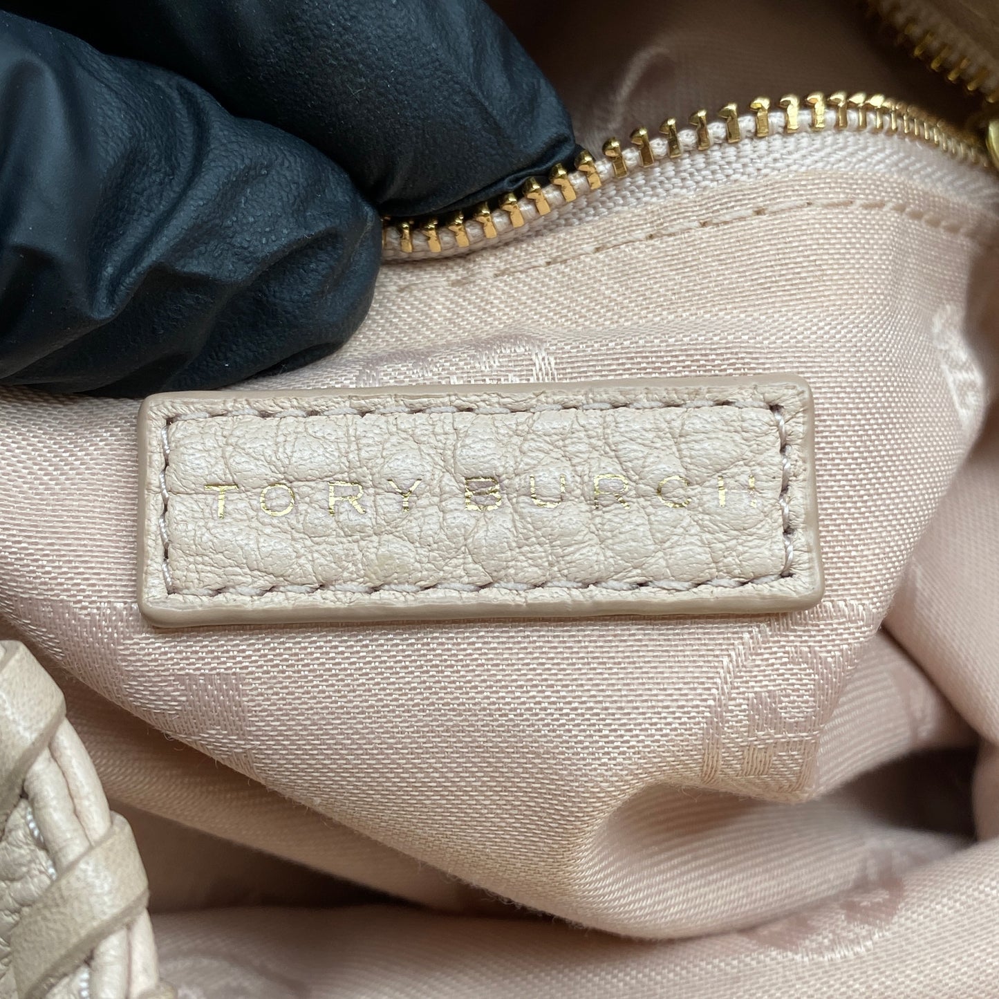 Tory Burch Nude Pebbled Leather Chain Shoulder Tote Bag