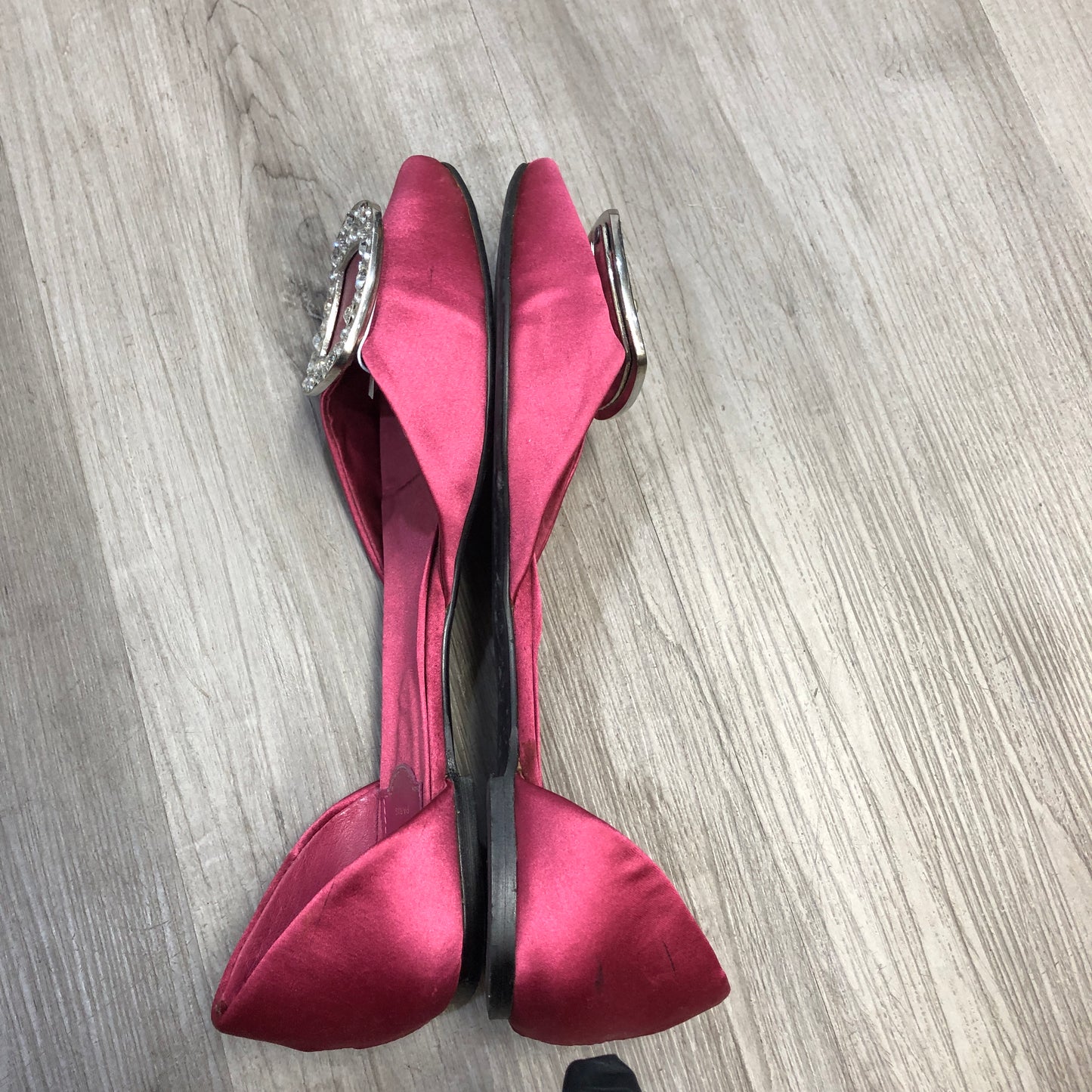 Roger Vivier Crystal Buckle D'Orsay Satin Flats 39 hot pink