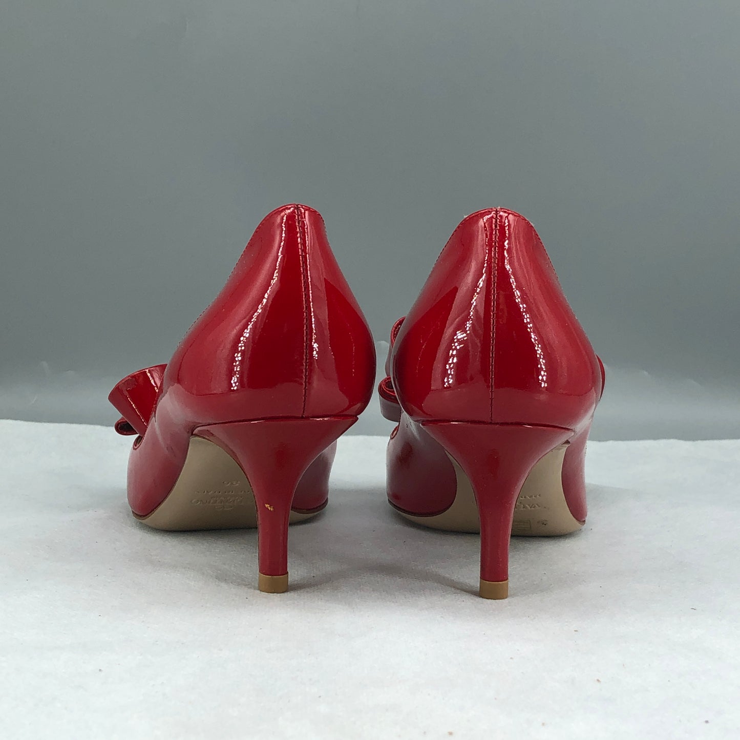 Valentino Red Patent Leather Bow Peep Toe Stiletto Pumps 35