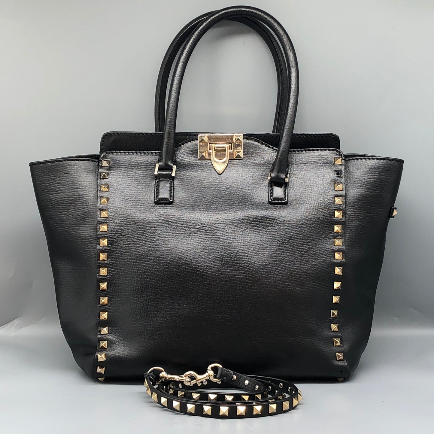Valentino Garavani Black Leather Rockstud Tote Bag