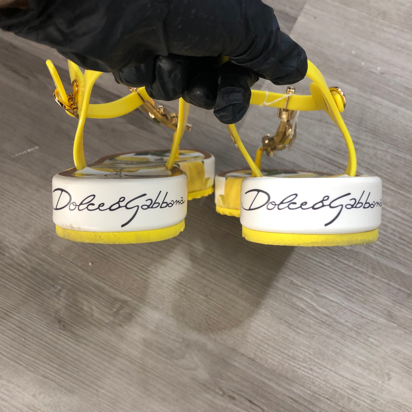 Dolce & Gabbana Women's Lemon Print Platform Ankle Strap Sandals Size 37 Yellow White Green