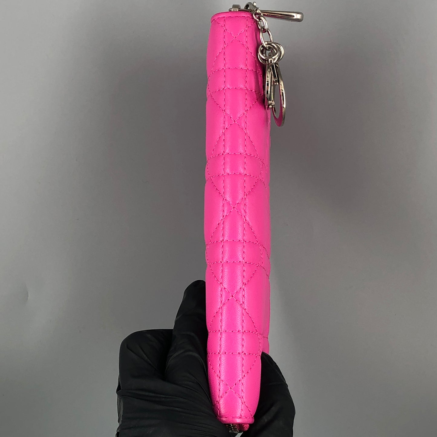 Christian Dior Cannage Quilted Leather Long Zip Around Wallet Hot Pink