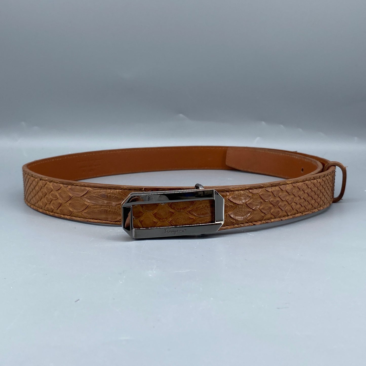 Ferragamo Caramel Embossed Leather Pin Buckle Belt 95cm