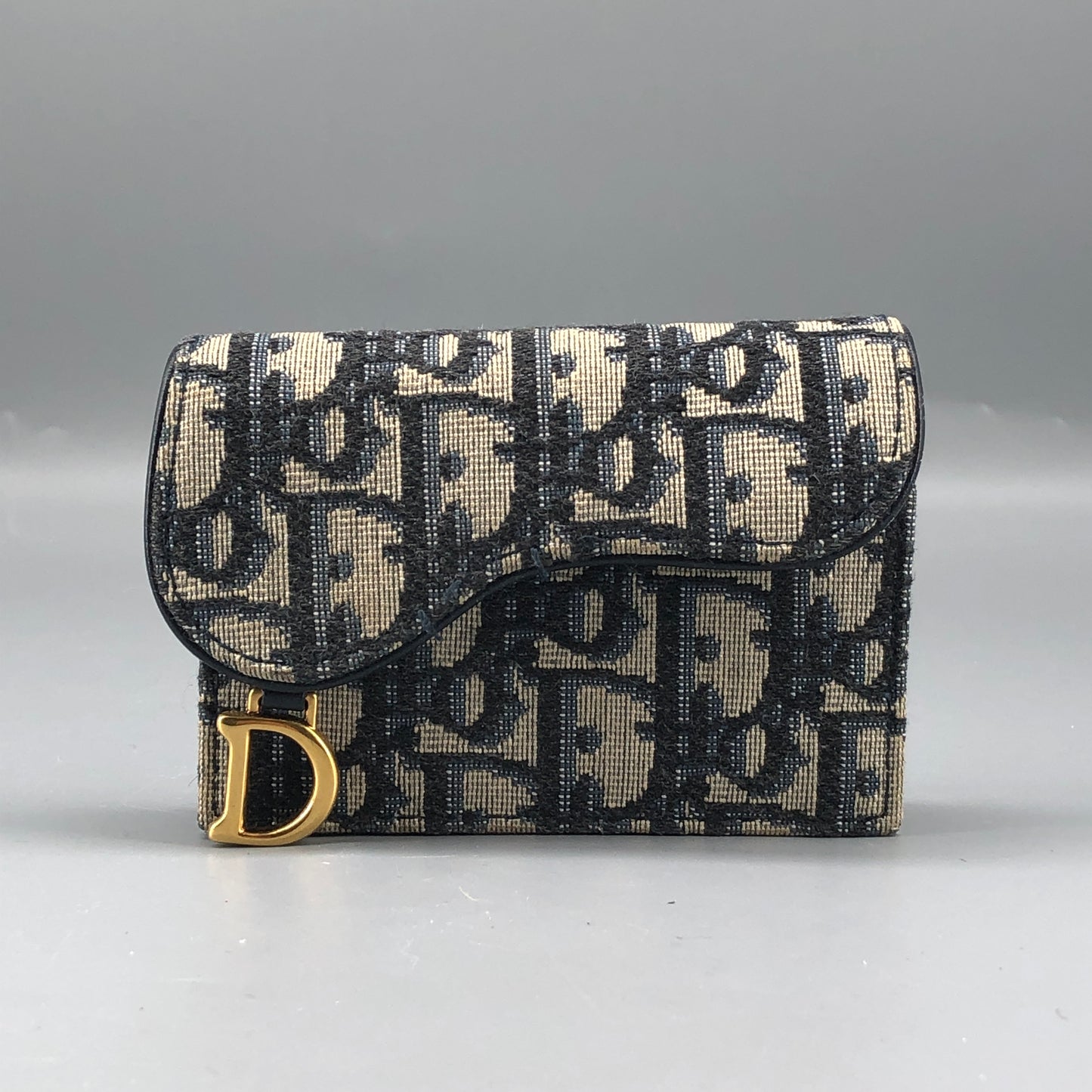 Christian Dior Oblique Saddle Wallet Navy/Beige