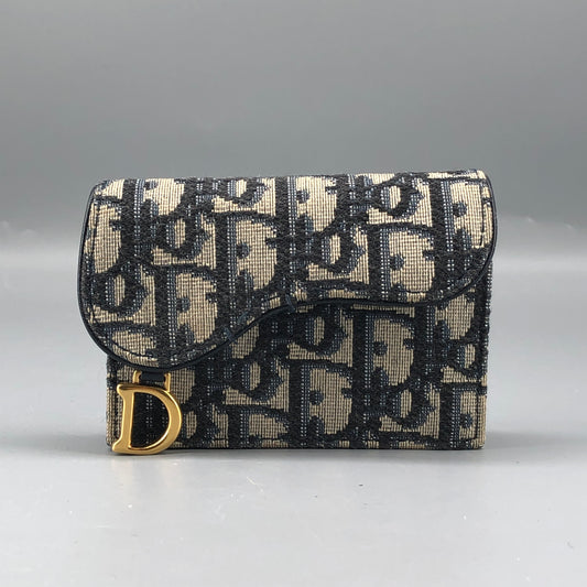 Christian Dior Oblique Saddle Wallet Navy/Beige