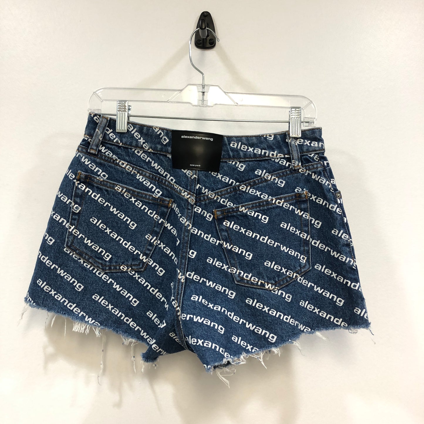 Alexander Wang Denim Logo Print Shorts Size 27 Blue